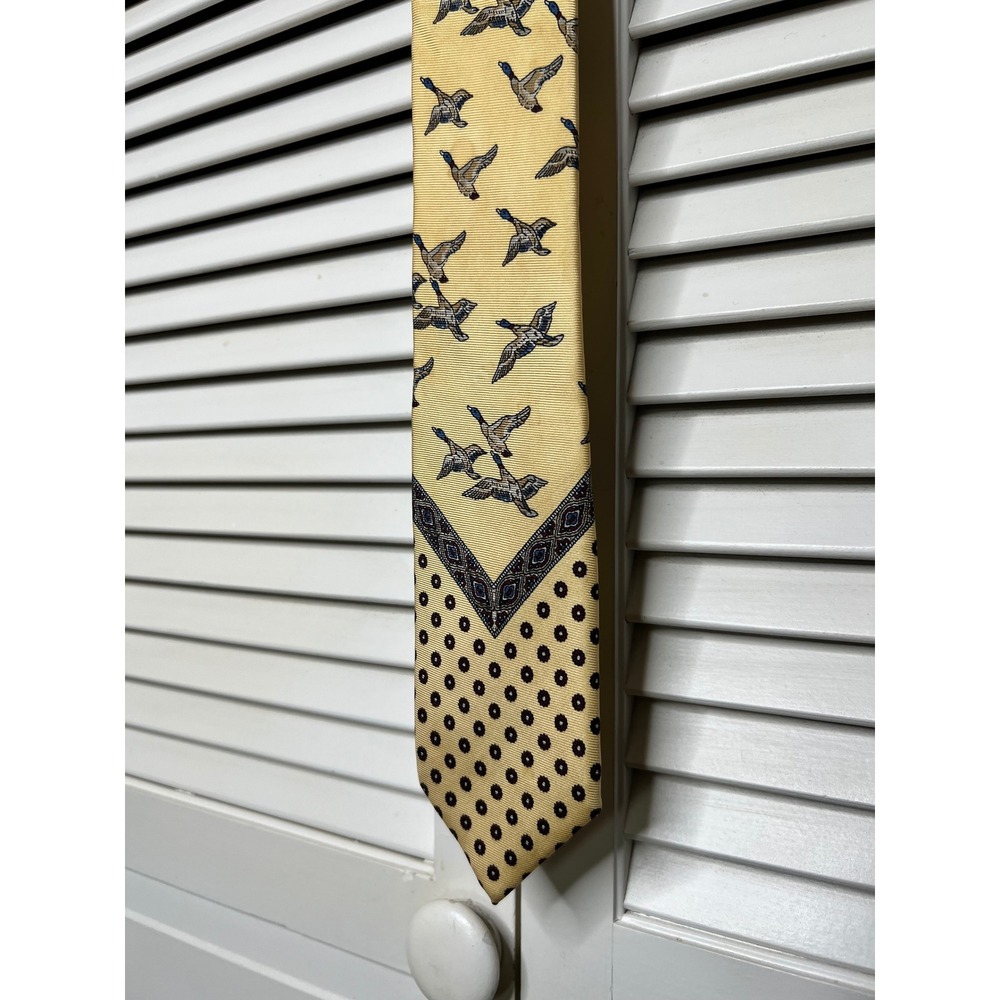 Vintage Alfonso Silk Tie Yellow Mallard Duck Print Foulard Hunting Preppy
